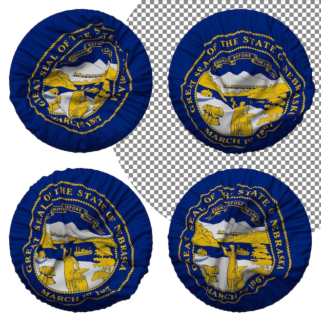 Drapeau De L'état Du Nebraska Forme Ronde Isolée Style D'ondulation Différent Texture De Bosse Rendu 3d