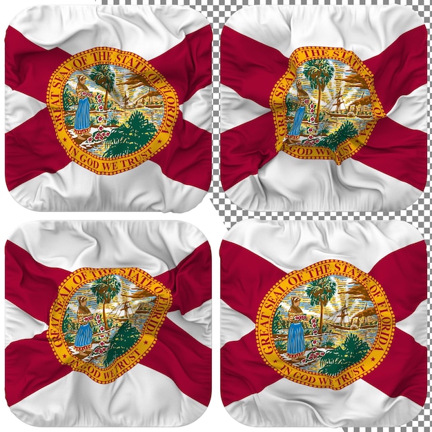 Drapeau de l'État de Floride Forme d'écuyer Isolé Différents styles d'ondulation Texture de bosse Rendu 3D