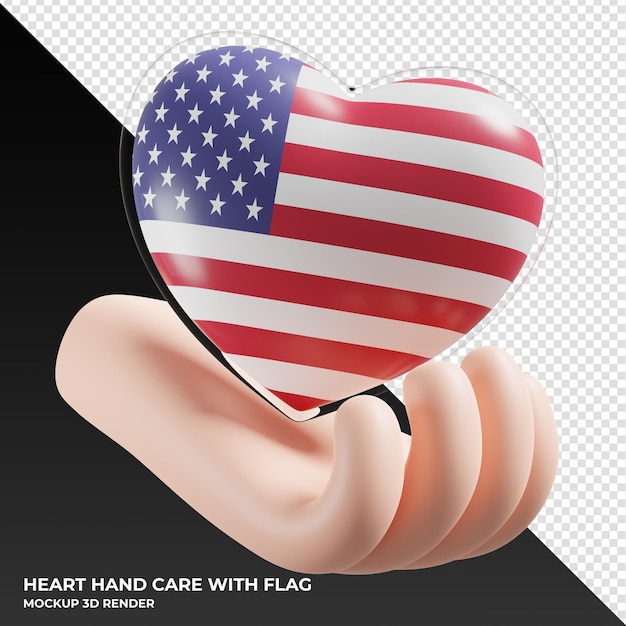 Drapeau Des états-unis Avec Soins Des Mains Cardiaques Texturé 3d Réaliste