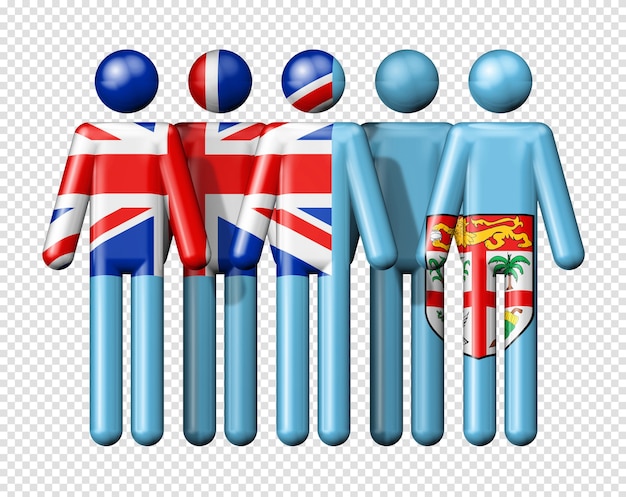 Drapeau des Fidji sur le chiffre de bâton de l'icône 3D de symbole de communauté nationale et sociale