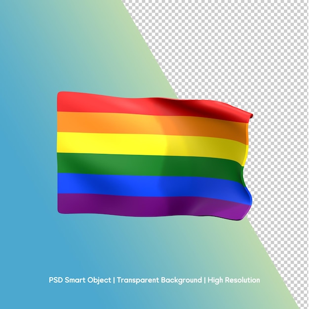 Drapeau de la fierté de l'arc-en-ciel 3D sur un fond transparent