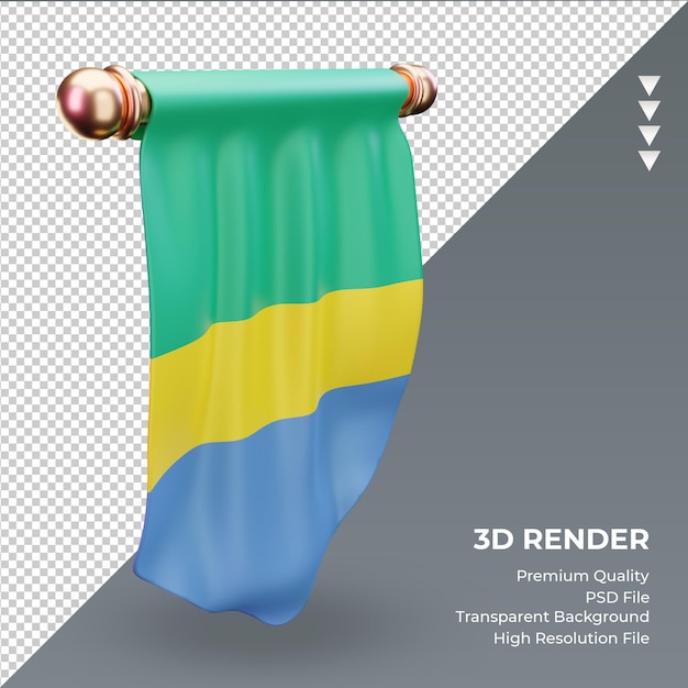 PSD drapeau gabon pennant 3d rendu vue de droite