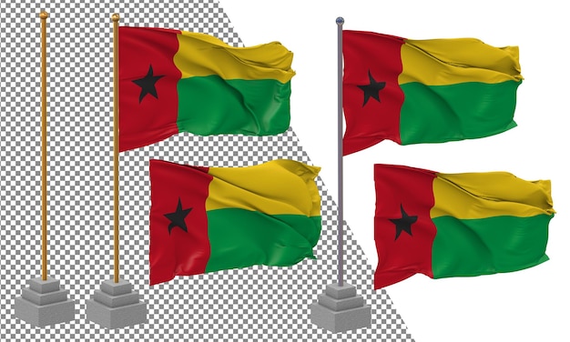 PSD drapeau de la guinée-bissau agitant un style différent avec un poteau de support isolé rendering 3d