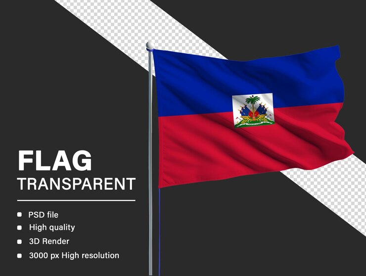 Le drapeau d'Haïti en 3D isolé sur un fond transparent