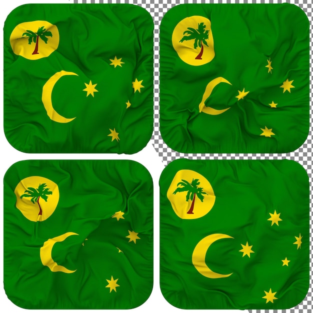 PSD drapeau des îles cocos keeling forme d'écuyer isolé style d'ondulation différent texture de bosse rendu 3d