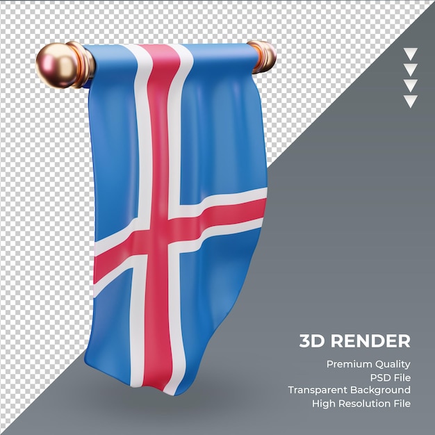 Drapeau De L'islande Fanion 3d Rendu Vue De Droite