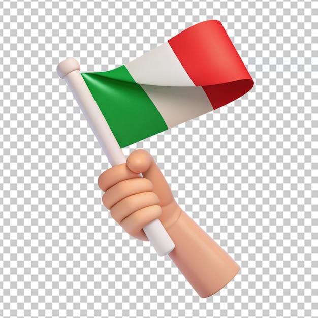 PSD drapeau de l'italie illustration 3d avec la main le tenant