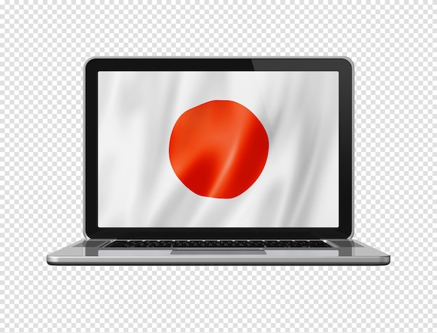 Drapeau japonais sur écran d'ordinateur portable isolé sur blanc illustration 3D