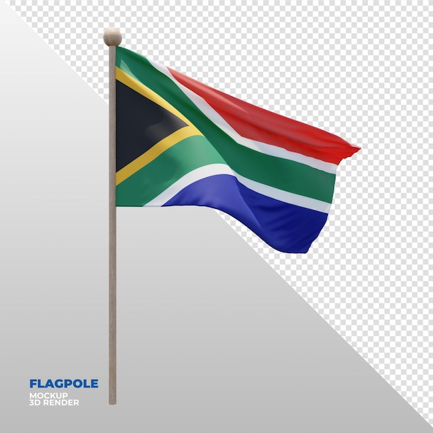 Drapeau de mât texturé 3d réaliste de l'Afrique du Sud