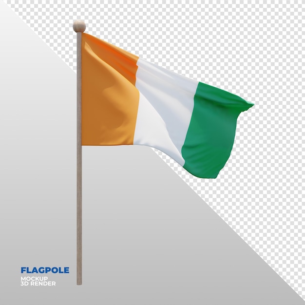 PSD drapeau de mât texturé 3d réaliste de la côte d'ivoire