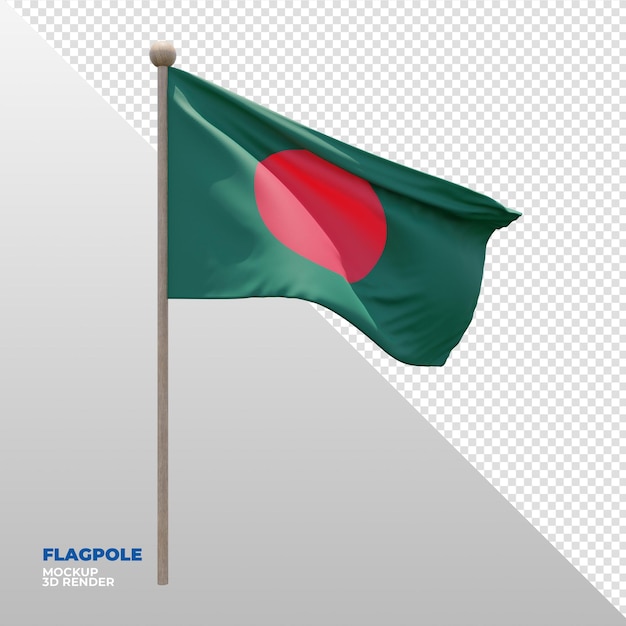 Drapeau de mât texturé 3d réaliste du Bangladesh