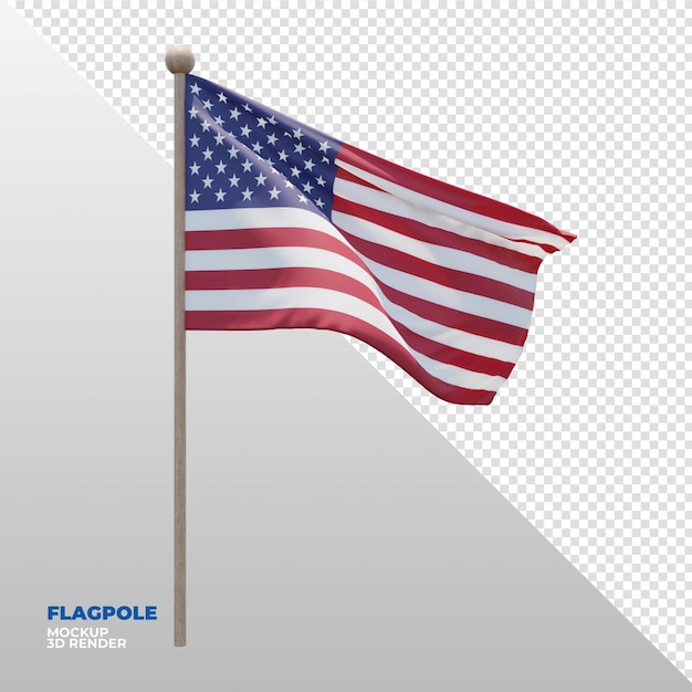 PSD drapeau de mât texturé 3d réaliste des états-unis