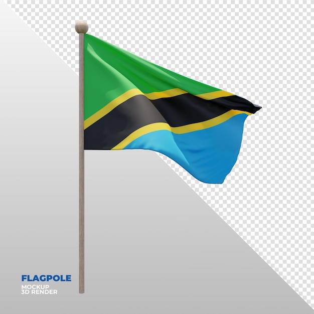 Drapeau de mât texturé 3d réaliste de la Tanzanie