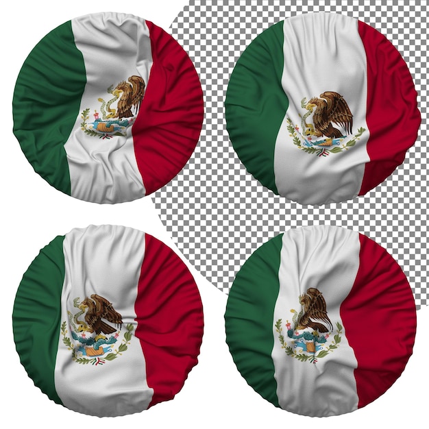 PSD drapeau mexique forme ronde isolé différents styles d'ondulation texture bosse rendu 3d