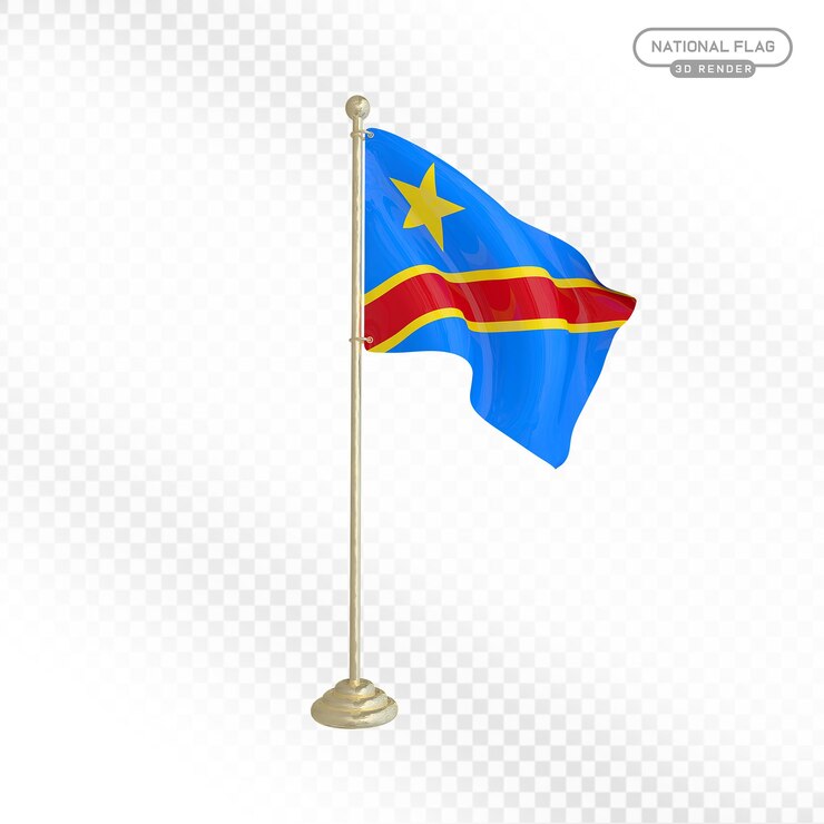 Le drapeau national de la RDC est rendu en 3D.
