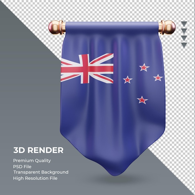 PSD drapeau de la nouvelle-zélande fanion 3d rendu vue de face