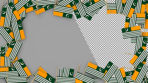 Le drapeau en papier Azad Jammu et Cachemire AJK éparpillé autour du cadre Rendering 3D