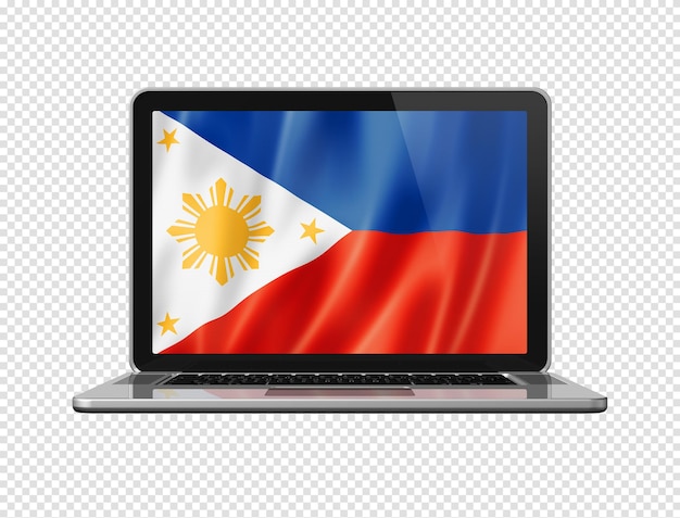 PSD le drapeau des philippines sur l'écran de l'ordinateur portable isolé sur une illustration 3d blanche.