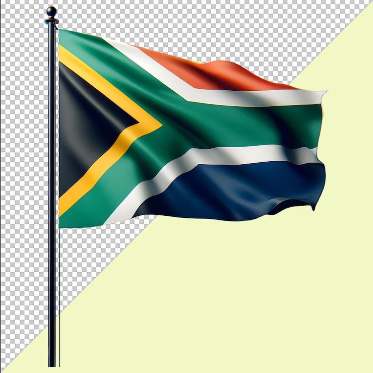 PSD drapeau réaliste de l'afrique du sud avec vert jaune noir blanc bleu drapeau afrique du sud