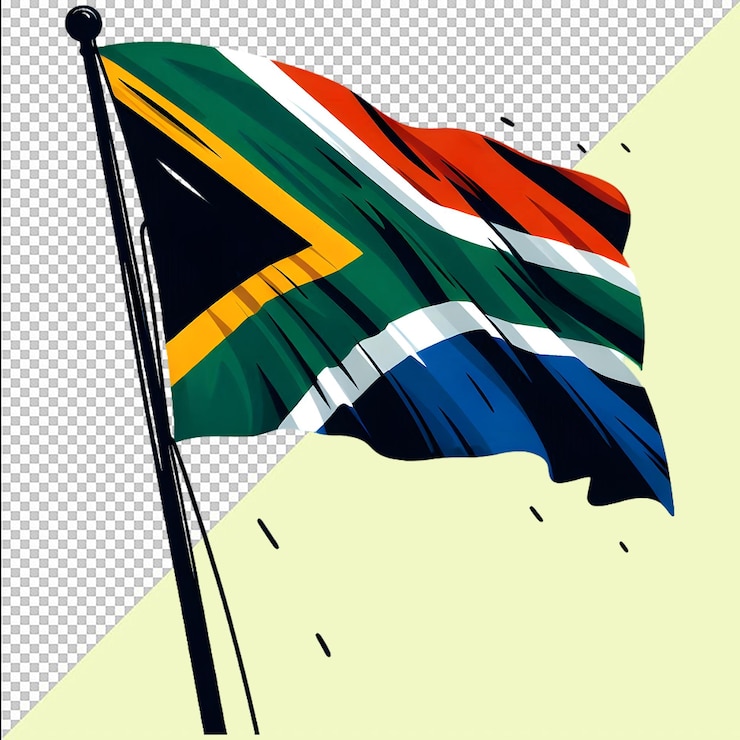 PSD drapeau réaliste de l'afrique du sud avec vert jaune noir blanc bleu drapeau afrique du sud
