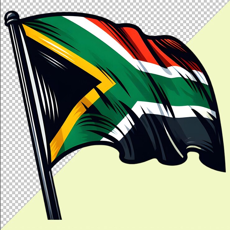 PSD drapeau réaliste de l'afrique du sud avec vert jaune noir blanc bleu drapeau afrique du sud