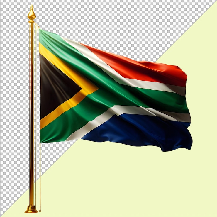PSD drapeau réaliste de l'afrique du sud avec vert jaune noir blanc bleu drapeau afrique du sud