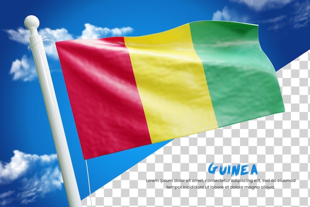 PSD drapeau réaliste de la guinée rendu 3d isolé ou illustration du drapeau ondulant de la guinée 3d