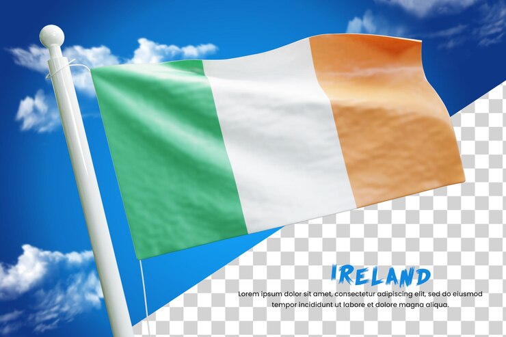PSD drapeau réaliste de l'irlande rendu 3d isolé ou illustration du drapeau ondulant de l'irlande 3d
