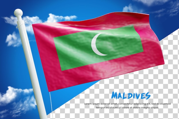 PSD drapeau réaliste des maldives rendu 3d isolé ou illustration du drapeau ondulant des maldives 3d