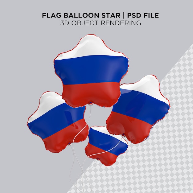PSD drapeau de la russie ballon 3d quatre drapeau de la russie flottant rendu de feuille réaliste
