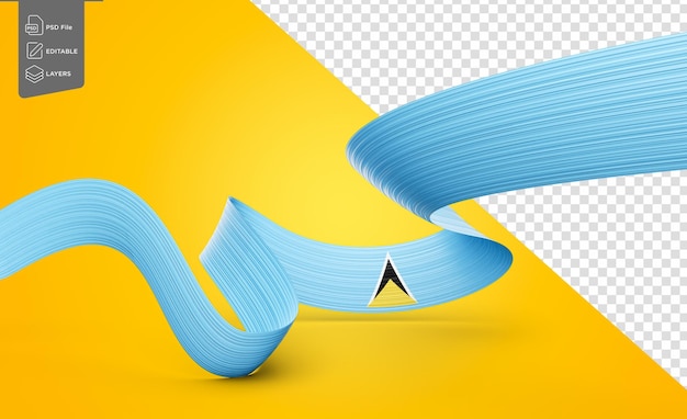 Drapeau de Sainte-Lucie 3d drapeau à ruban brillant isolé sur fond blanc 3d illustration