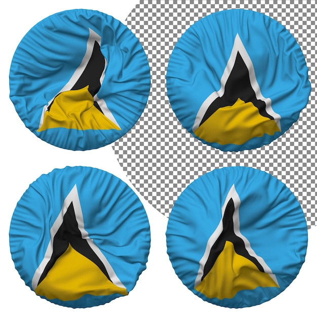 Drapeau de Sainte-Lucie forme ronde isolée style d'ondulation différent texture de bosse rendu 3D