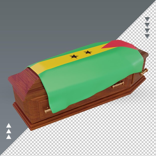 Drapeau de Sao Tomé-et-Principe cercueil 3d rendu vue droite