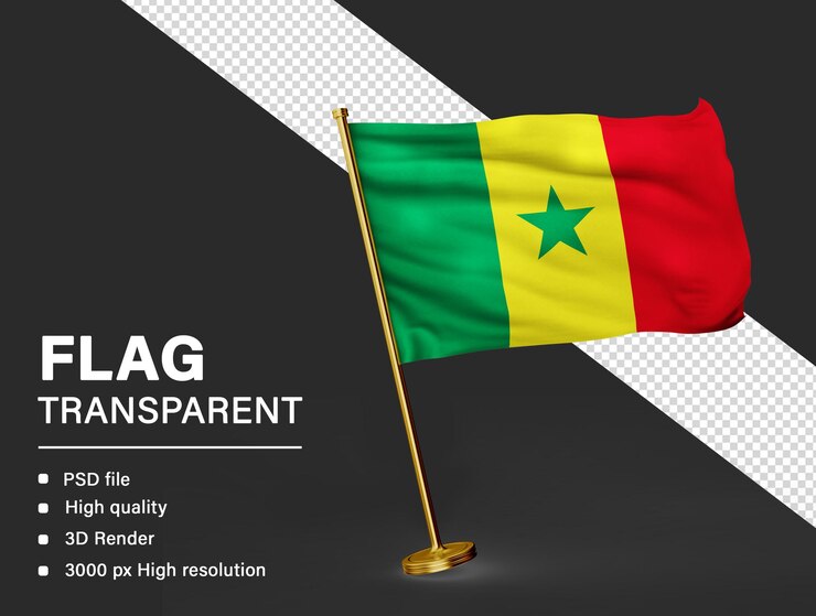 Drapeau sénégalais 3D isolé sur fond transparent