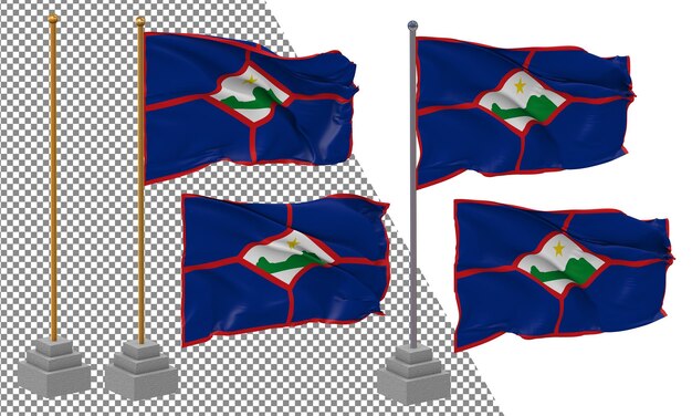 Drapeau de Sint Eustatius agitant un style différent avec un poteau de support isolé Rendering 3D