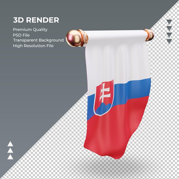 PSD drapeau de la slovaquie fanion 3d rendu vue de gauche