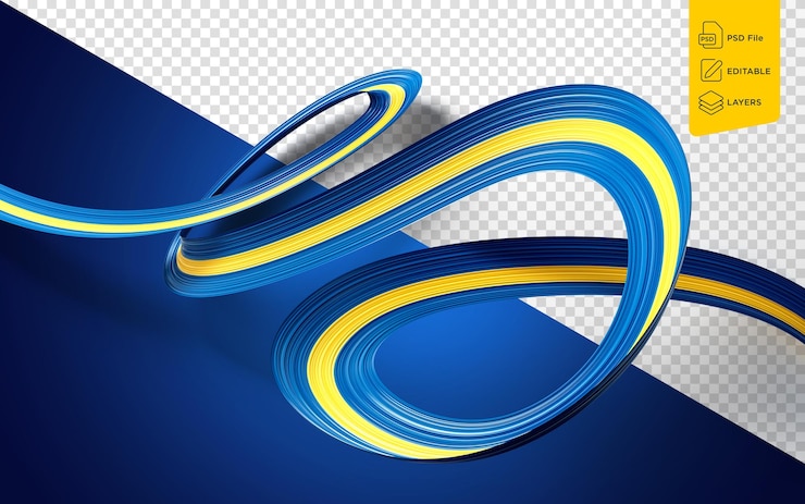 PSD le drapeau de la suède agitant le drapeau du ruban isolé sur un fond bleu royal illustration 3d