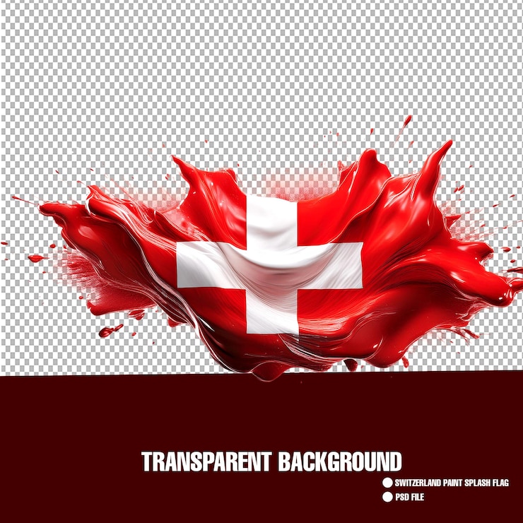 PSD drapeau de la suisse explosion liquide éclaboussure de peinture rouge et blanche sur fond transparent