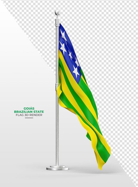 Drapeau de l'État brésilien Goias avec tige et tissu réaliste en rendu 3d