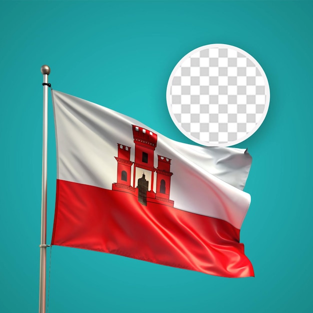 PSD drapeau en tissu agité de gibraltar isolé sur fond blanc illustration 3d