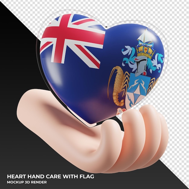 Drapeau De Tristan Da Cunha Avec Soins Des Mains Cardiaques Réaliste Texturé 3d