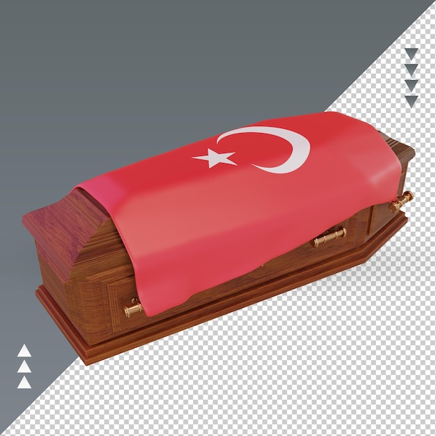 PSD drapeau de la turquie cercueil 3d rendu vue droite