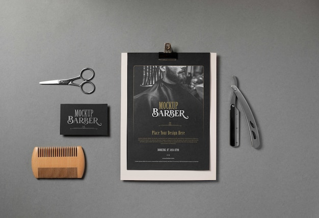 PSD draufsicht auf barbershop-artikel-mockup