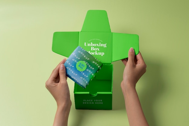 Draufsicht auf das Box-Unboxing-Mockup-Design