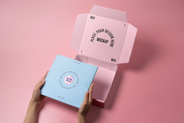 Draufsicht auf das Box-Unboxing-Mockup-Design