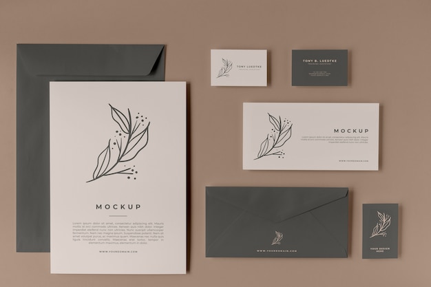 Draufsicht auf das Mockup des Schreibwarensets