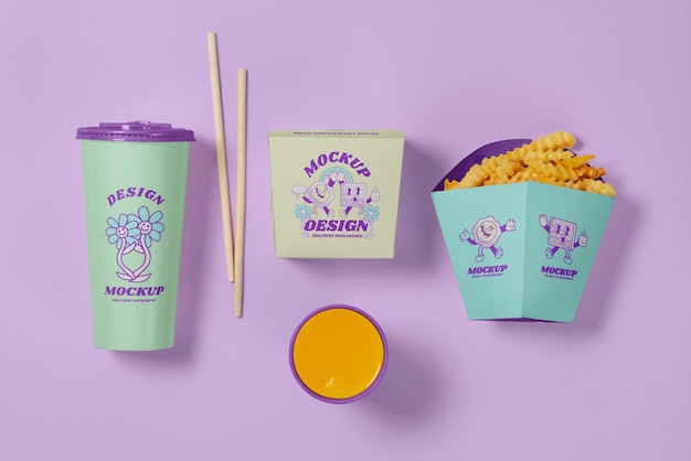 PSD draufsicht auf mock-up-design für fast-food-verpackungen aus pappe