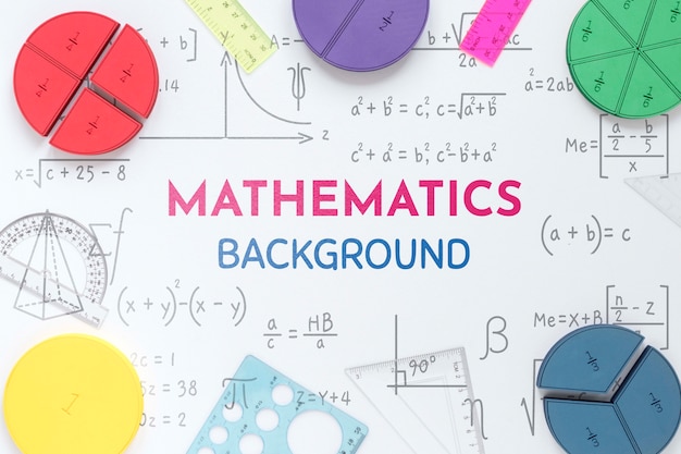 Draufsicht des mathematischen Hintergrunds mit Formen und Linealen