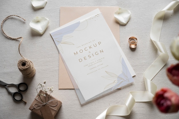 Draufsicht hochzeitseinladung pergaminpapier