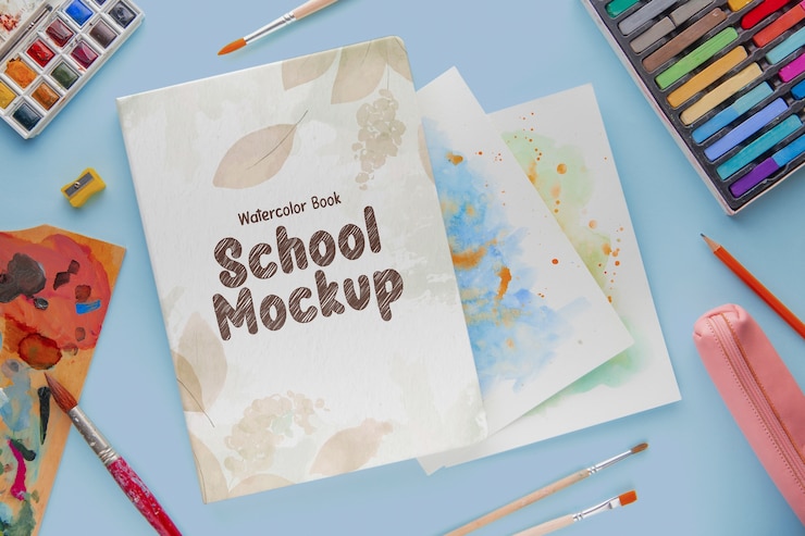PSD draufsicht schulfächer mockup